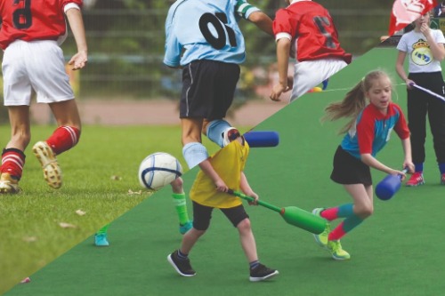 Tekst met knotshockey en voetbaltoernooi